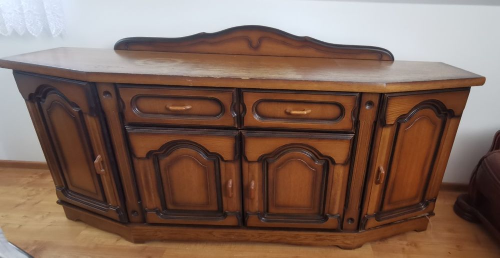 Drewniane meble vintage + skórzany zestaw kolekcji Kler
