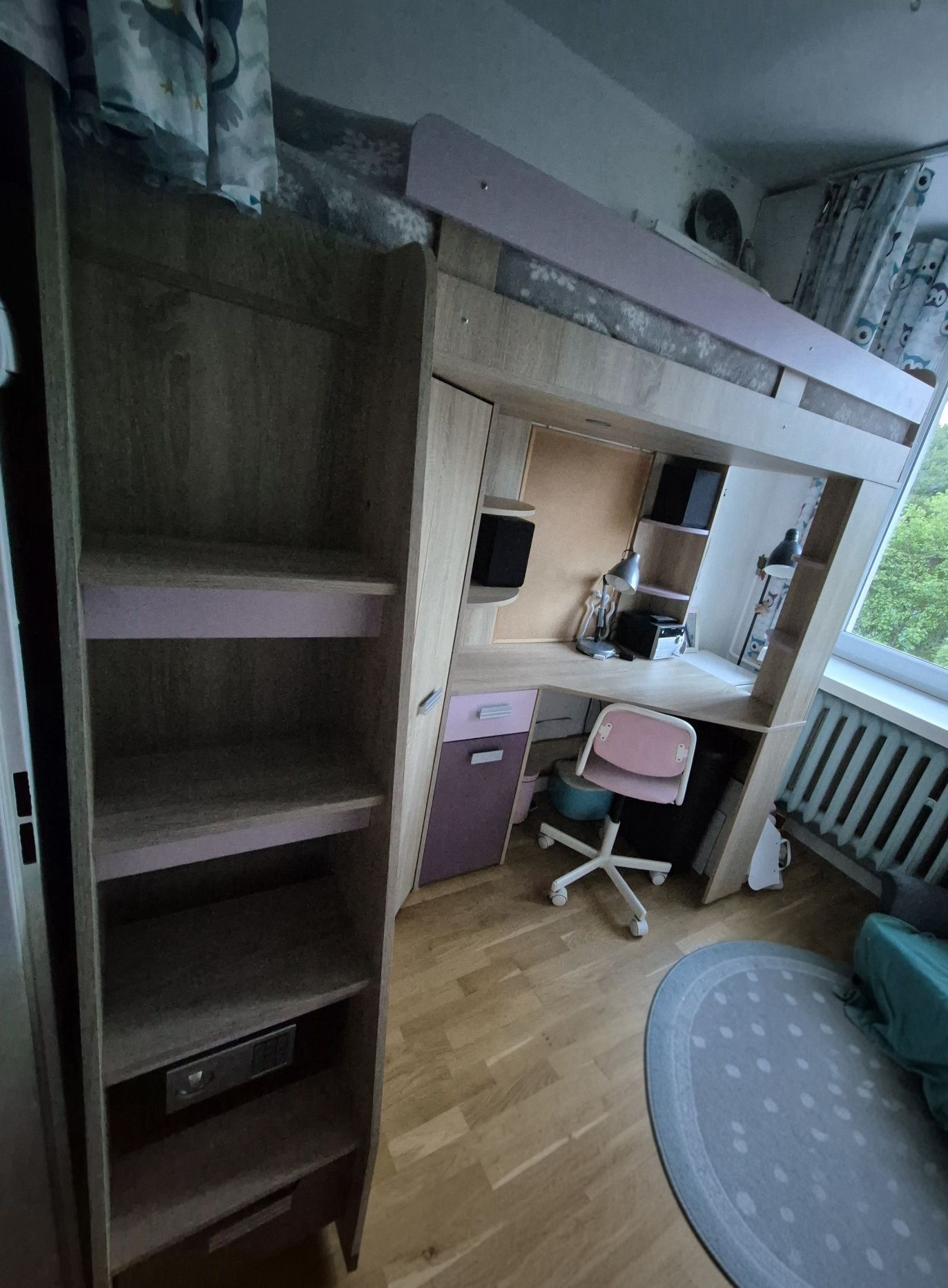 Łóżko antresola z biurkiem i szafą, GRATIS krzesełko obrotowe