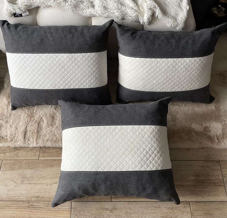 Komplet duzych poduszek szaro-kremowych do sofy kanapy poduszki 50x60