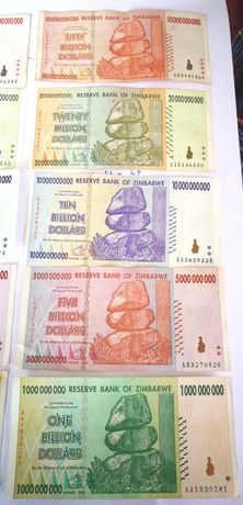 Billetes Zimbawe. 1-5-19-20 e 50 billones