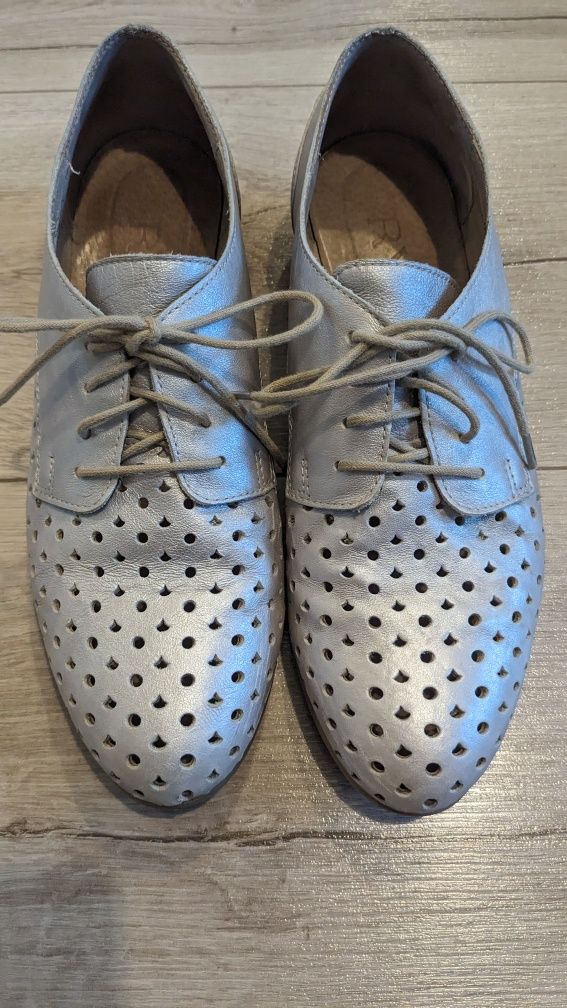 Buty Oxford sznurowane skóra naturalna skórzane srebrne ryłko 37,5