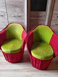 Dwa fotele ze schowkiem zielono-czerwone