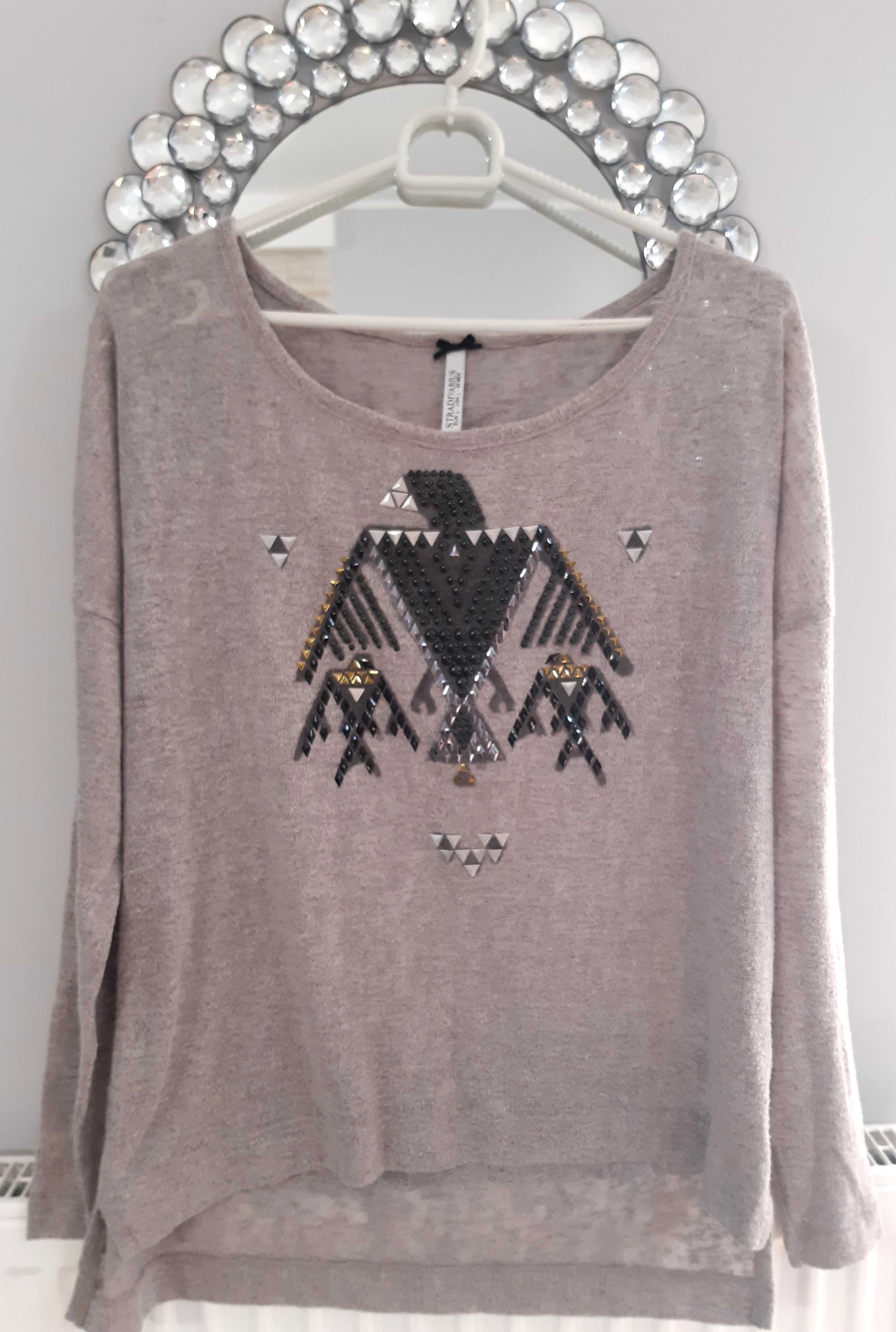 Sweter aztec etno boho dżety ćwieki overize Stradivarius