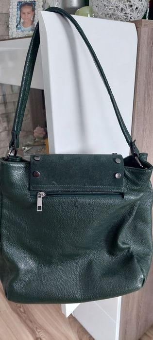 Toscanio torba skórzana butelkowa zieleń duza torebka damska na pasku