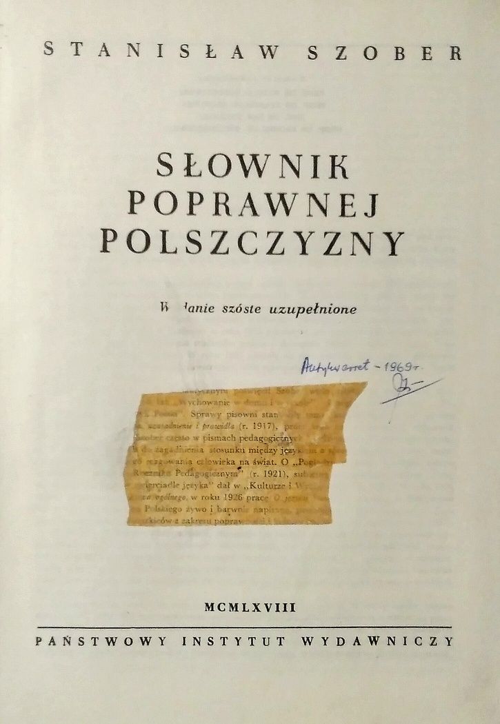 Słownik Poprawnej Polszczyzny, Stanisław Szober, PIW 1968r.