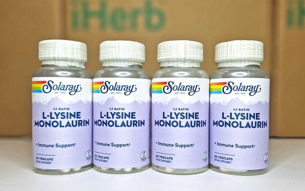 L-лизин и монолаурин Solaray, 1:1, 500 мг, 60 шт. L-Lysine Monolaurin.