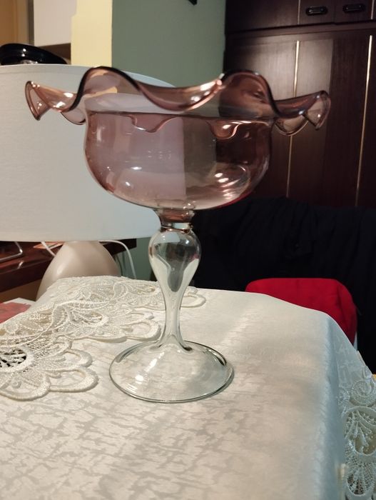 Flakon/kielich z falbanką kolor fioletowy, szkło Lauscha z lat 60/70 .