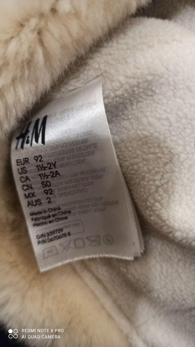 Czapka zimowa H&M uszatka pilotka chłopięca granatowa z uszami r.92