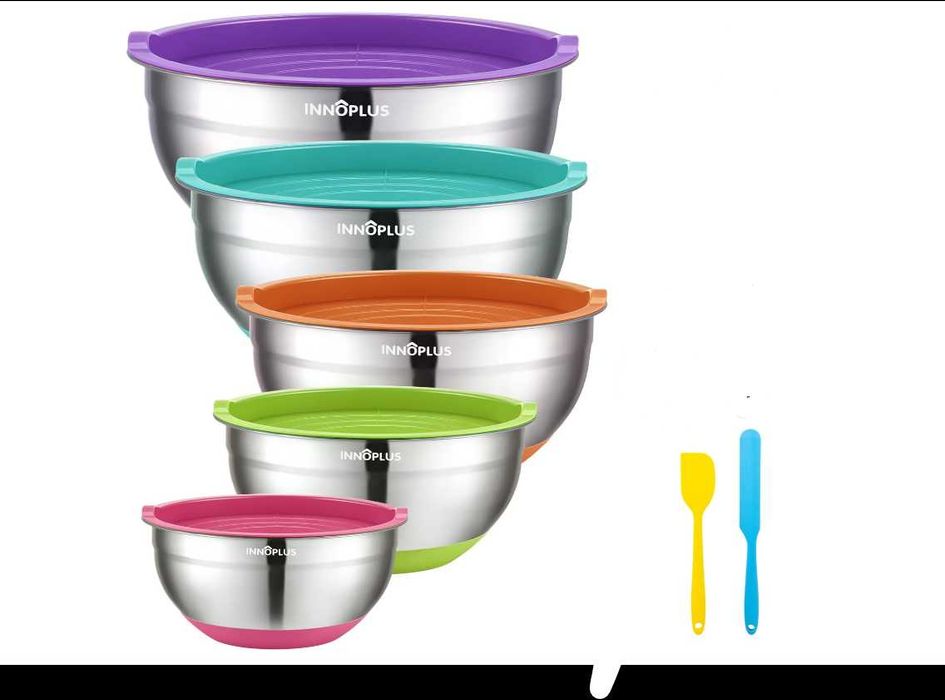 miski ze stali nierdzewnej z pokrywkami 5szt