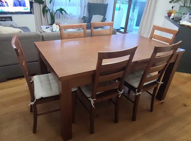 Komplet drewniany - Stół rozkładany 180x90 cm i 6 krzeseł Wrocław