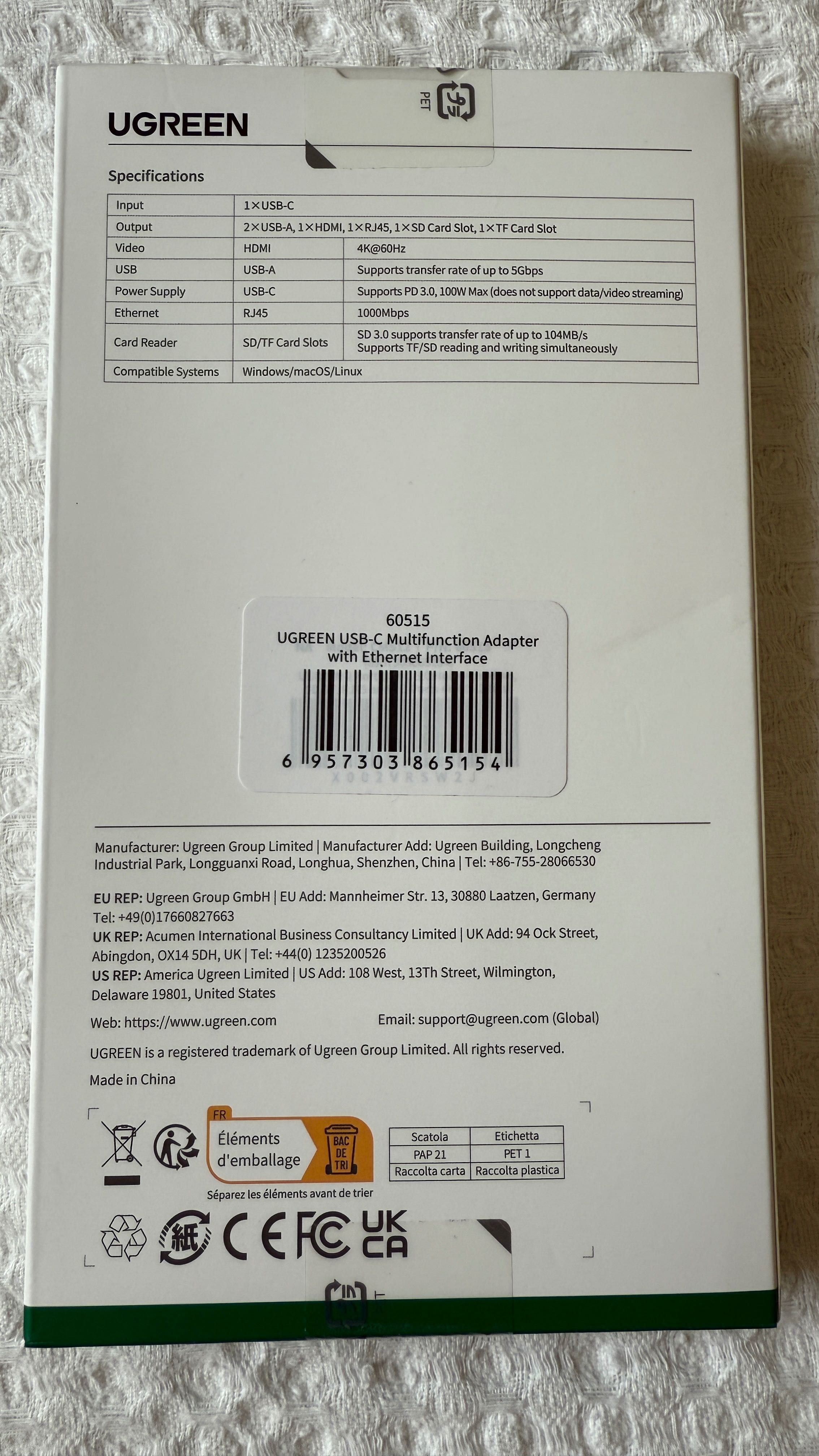 док-станція UGREEN USB C HUB 4K60Hz 7-in-1 (60515)
