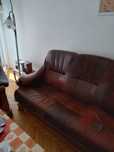 Sofa używana, skóra naturalna, brąz