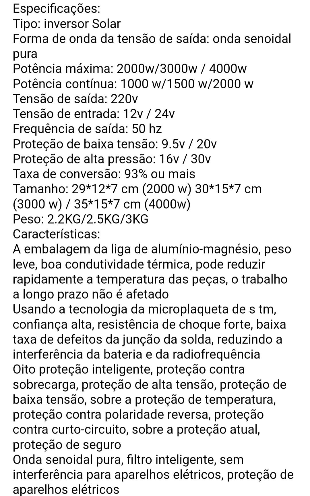 Inversor onda pura 2000 a 8000W.  Disponíveis com e sem comando.
