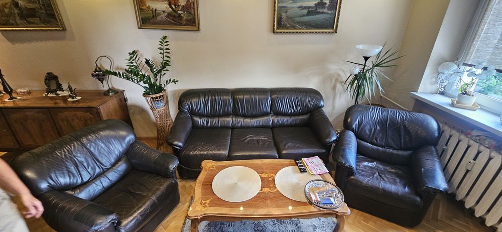 Kompkomplet skórzany, ciemny brąz