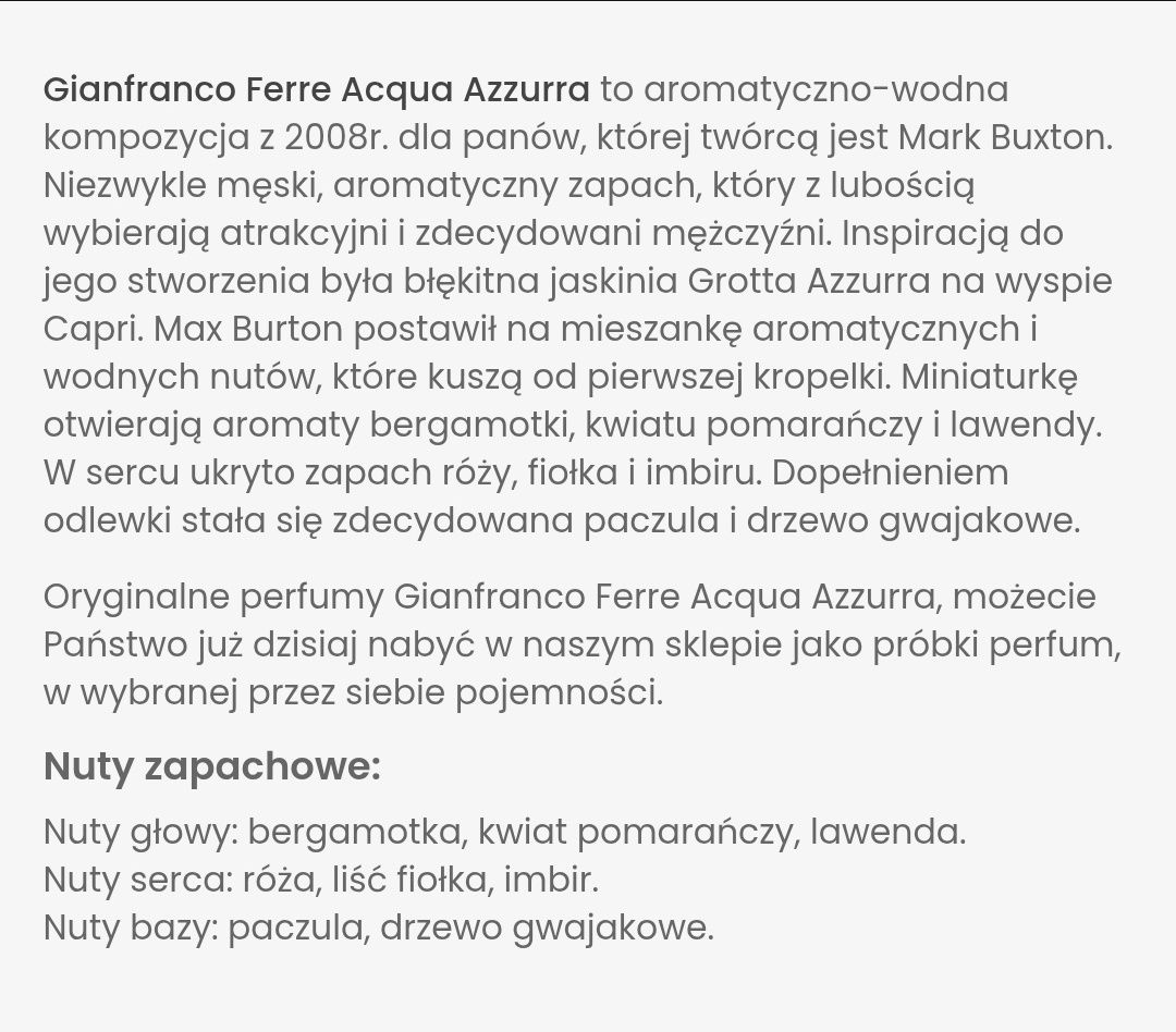 Perfumy Ferre Acqua Azzurra for Men 7ml