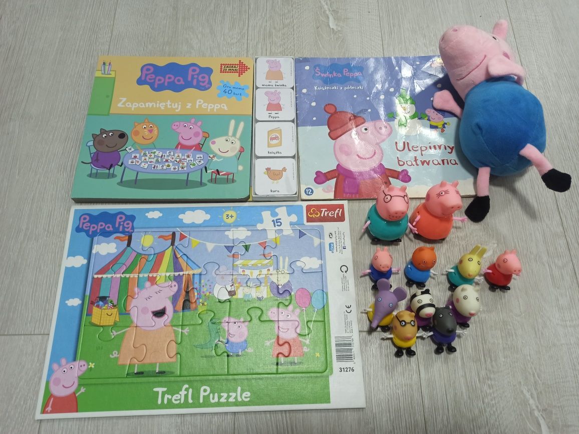 Figurki świnka peppa książki książeczka maskotka puzzle komplet zestaw