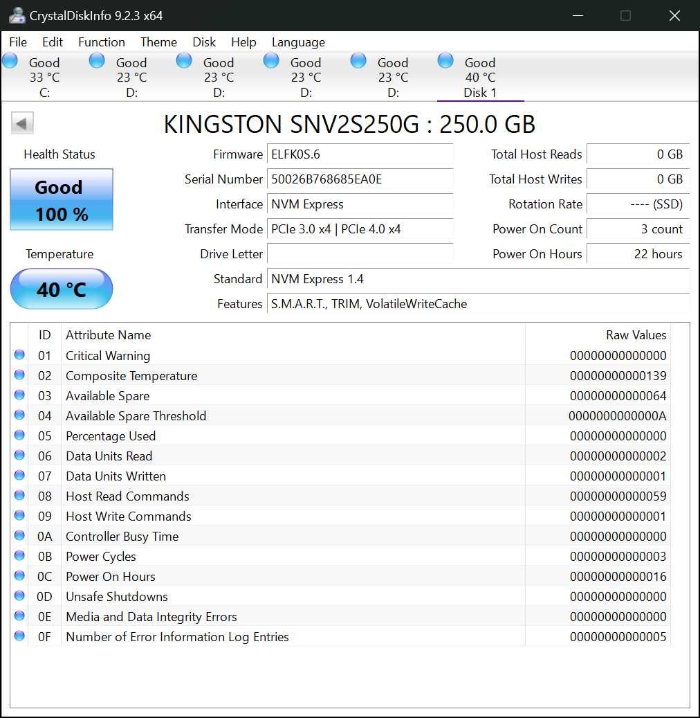 SSD диск Kingston NV2 250GB M.2 2280 NVMe PCIe 4.0