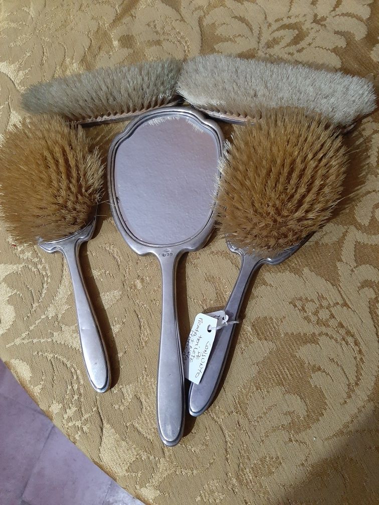 Conjunto prata inglesa 5 peças: Escovas+Espelho