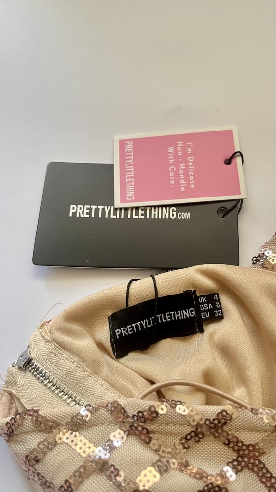 Złota sukienka nowa PrettyLiittleThing xxs 32