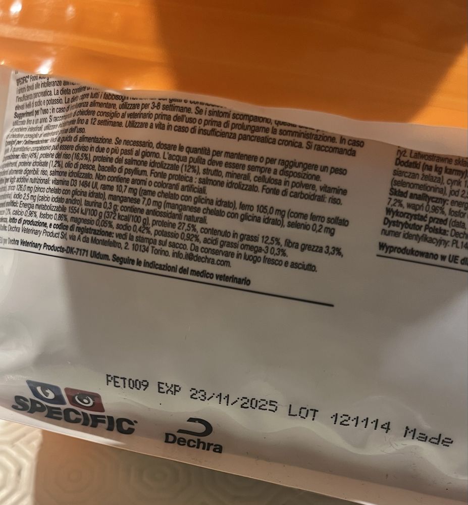Ração Specific gato - intolerancia alimentar