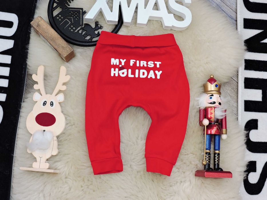 H&M - świąteczne bawełniane spodnie Mikołaj r 68