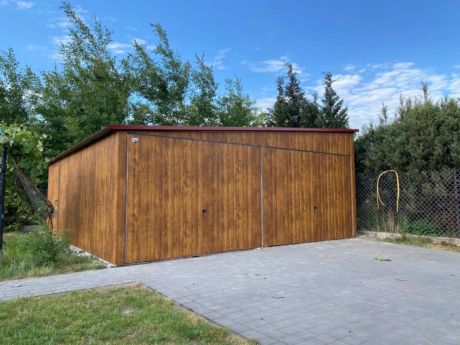 Garaż podwójny 6x5m - Dach jednospadowy, Brama uchylna, Drewnopodobny