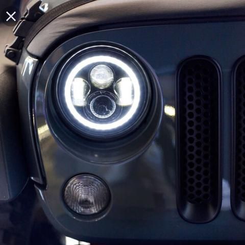 Par Faróis Ópticas Led Angel Eye Universais 70W Jeep wrangler e outros