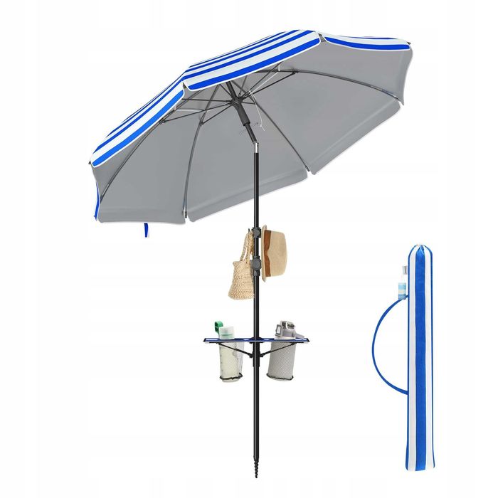 Parasol klasyczny Songmics biały niebieski plażowy 160 x 206 cm
