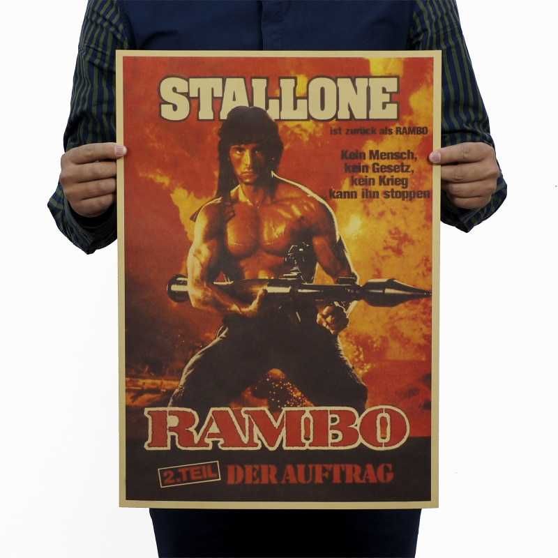Плакат постер на крафтовой бумаге Рэмбо: Первая кровь 2 Сталлоне 51x36