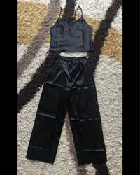 Czarna piżama damska z elementami koronki