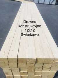 Drewno konstrukcyjne, kantówki suszone strugane, 12x12 świerk