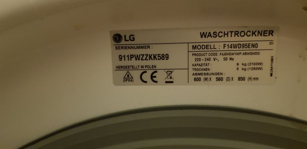 Стиральная машинка LG европа 9кг, сушка 5кг, сенсор