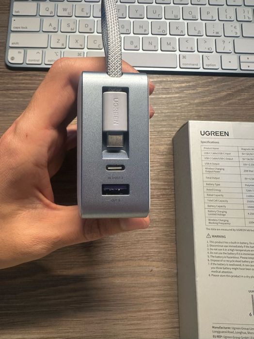 Повер банк Ugreen PB755 (з бездротовою зарядкою Qi2.2 25W), 20000 mAh