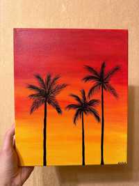 НОВАЯ Картина на холсте, на подарок девушке на день влюбленных пальмы