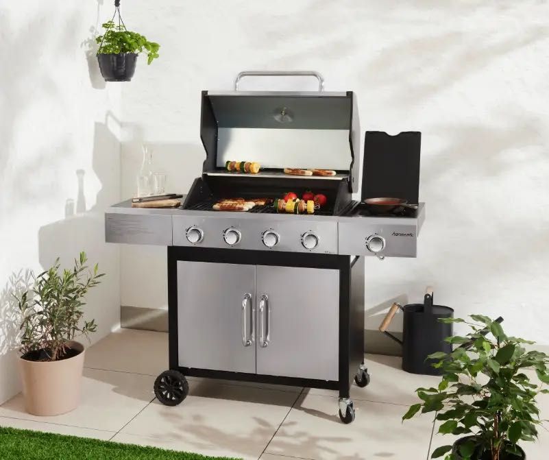 Газовий гриль  BBQ Hanseatic нержавійка 4 конфорки + плитка, чавун