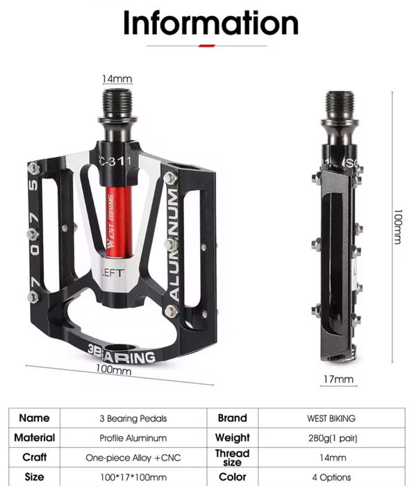 Pedały rowerowe platformowe 3 łożyska MTB trekking odkręcane piny