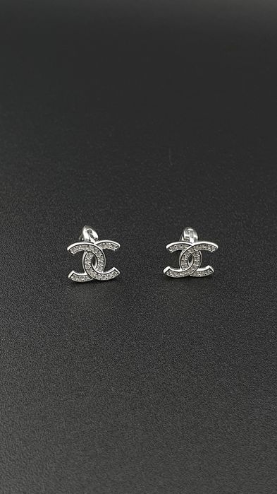 Kolczyki srebrne pr.925 wzór cc z cyrkoniami angielskie zapięcie