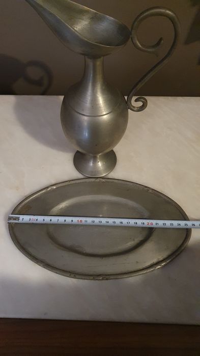 Conjunto Estanho jarro ou gomil com travessaa