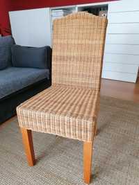 Conjunto 4 cadeiras palha/rattan e pernas madeira  EXCELENTE ESTADO