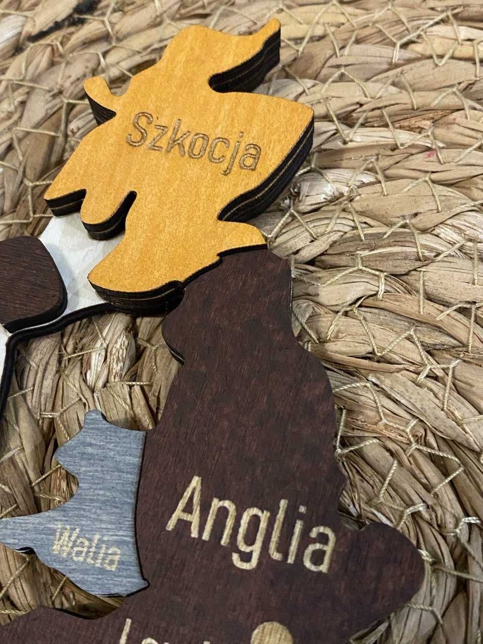 Drewniana mapa Europy + Anglia 3D Miasta dekoracja ścienna