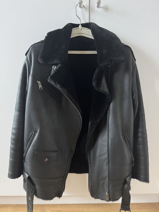 Чорна натуральна пряма авіатор дублянка