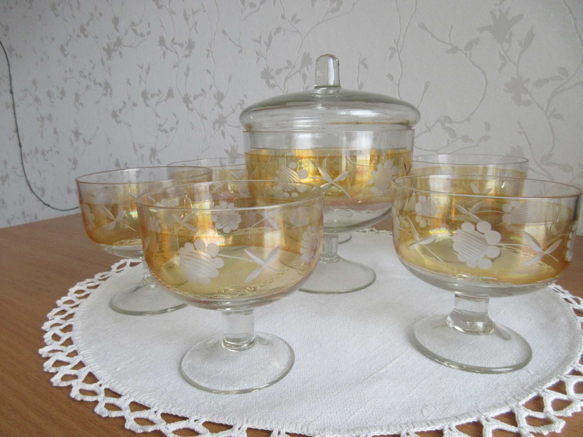 Pucharki szklane retro vintage komplet 6 sztuk PRL kieliszki