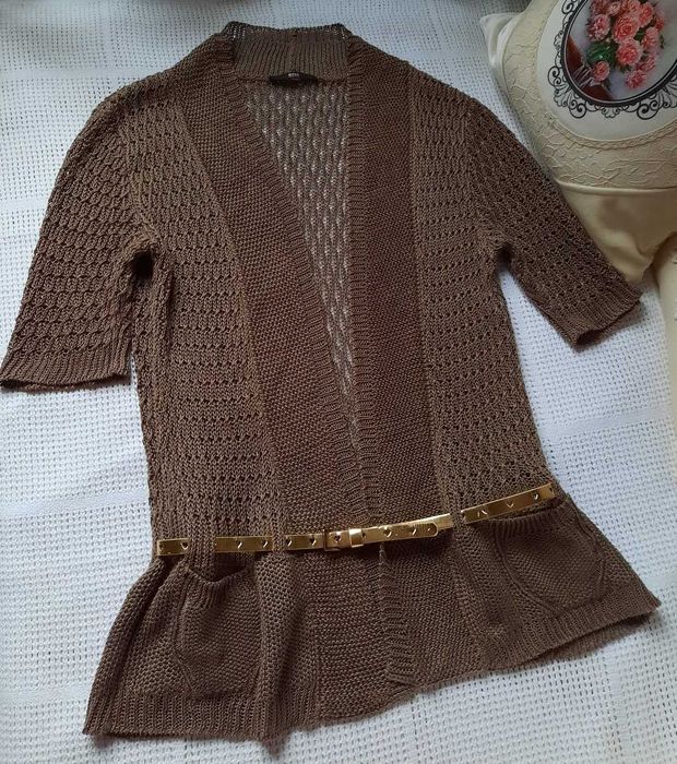 Hugo Boss 100% Len j.Nowe mocca kawowe wdzianko narzutka kamizelka