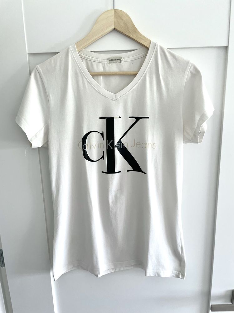 Biała koszulka t-shirt z napisem Calvin Klein Jeans r. 42 XL