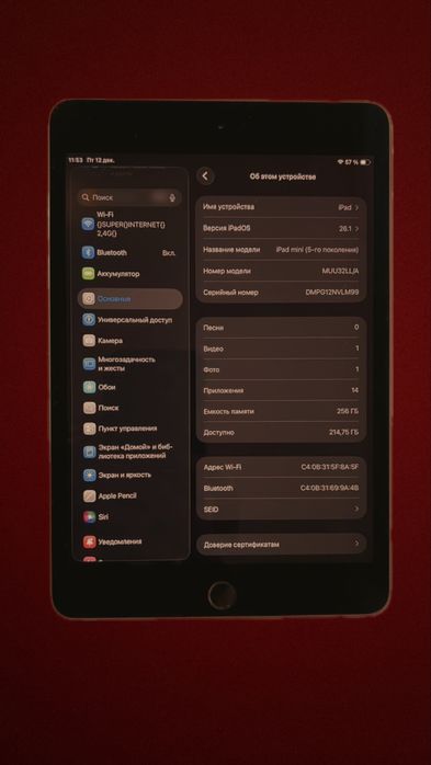 Продаю Apple ipad mini5 na 256g