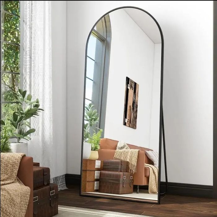 Duże Lustro Ścienne z Czarną Metalową Ramą Stojące do Salonu 180x75 cm