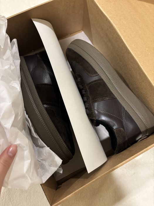 Кеди шоколадні на хутрі натуральна замша/шкіра 23,5см