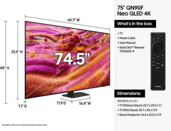 Телевізор Samsung QLED Mini LED QE75QN90FAUXUA Офіційна гарантія