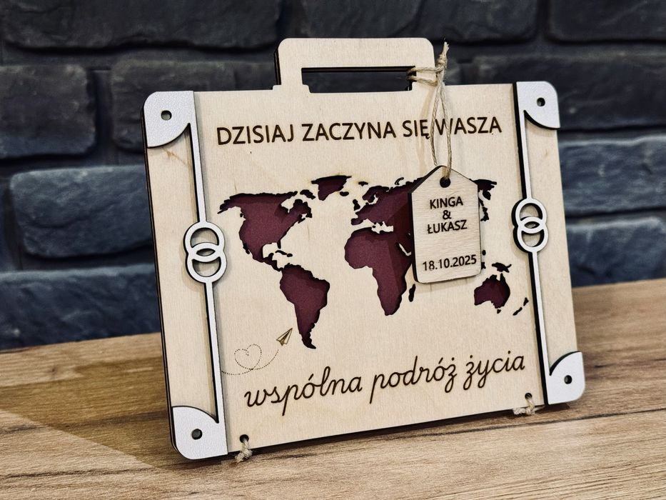 Życzenia kartka prezent teczka torba ślub wesele drewniana 3D