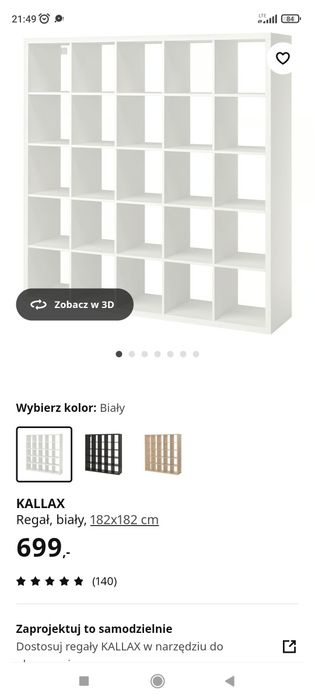 Regał Kallax plus wkłady szuflady i szafki